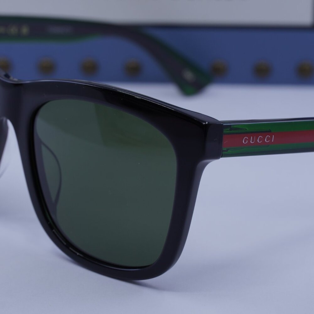 Gucci GG0057SKN 002 Square Men Sunglasses - Black\Green - Picture 2 of 10